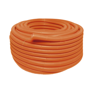 sys-136850 Manguera Poliducto Corrugado Flexible Naranja Reforzado de 1/2" x 100 m Para Instalaciones Eléctricas /Polietileno Alta Densidad HDPE/ Sin guía /Resistente a Intemperie.
