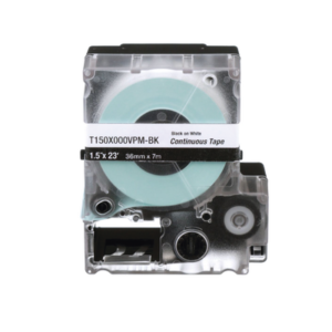 t150x000vpm-bk Casete de Etiquetas de Vinilo de Cinta Continua, Color Negro Sobre Blanco, Uso Interior/Exterior, 36 mm (1.42 Pulgadas) de Ancho x 7.6 Metros (24.93 Pies) de Largo