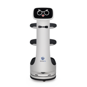 t8ls Robot de Entrega Dinerbot T8 / Compacto 38.4x46.8x111.1 cm (15.1x18.4x43.7 in) / Velocidad 1.0 m/s / Pantalla Táctil 10.1" / 3 Capas / Capacidad 20 kg (44 lbs) / Batería 15-18 Horas