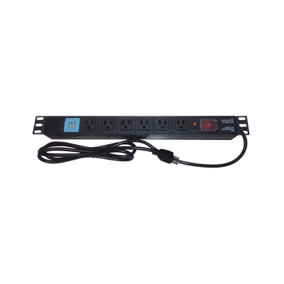 thtcm6cusb Tomacorriente Horizontal (PDU) de 6 contactos (NEMA 5-15R) + 2 USB para instalación en Rack de 19", 1UR, 125 Vca/ 15 A (THE0040091001001)