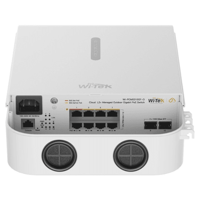 wipcms310gfov2 Switch PoE Gigabit 8 Puertos / 2 SFP Uplink / PoE++ 802.3bt 90W Port 1-2 / PoE+ 802.3at 30W Port 3-8 / 110W Budget Total / 20Gbps Switching / Fanless / Wall-Pole Mount / Industrial -30°C a 60°C