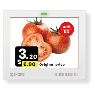zkc42b Etiqueta Electrónica de Estante ESL 4.2 Pulgadas / Pantalla EPD Matriz de Puntos 400x300 píxeles / 4 Colores (Negro, Blanco, Rojo, Amarillo) / BLE 5.1 con Encriptación AES-128 / Batería 5 Años / NFC Opcional / Cloud Mana