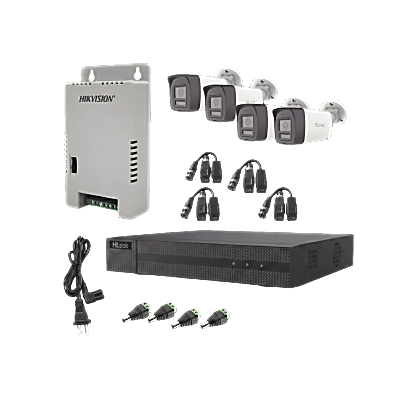 hl-2080p-4b-twa Kit HiLook Audio Bidireccional TurboHD 1080p / DVR Metalico 4 Canales / 4 Cámaras Bala (Exterior) con Bocina y Micrófono Integrado / 1 Fuente de Poder / Accesorios