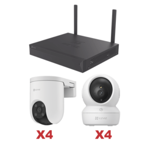 Kit de cámaras Wi-Fi / 3 Megapixel / Incluye 8 Cámaras (4 camaras Para Interior y 4 Cámaras Para Exterior) / 1 NVR WI-FI 8 Canales / Vision Nocturna a Color / Detección de Humanos