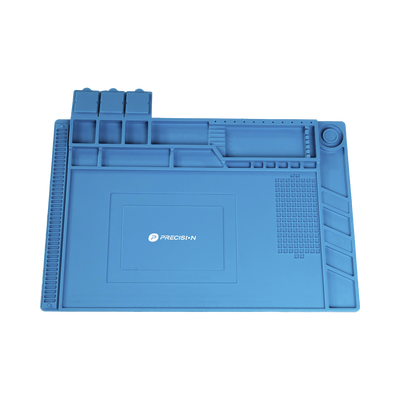 pst-s03-001 Tapete de silicona de 45 x 30 cm, resistente al calor con áreas magnéticas y de almacenamiento de componentes, ideal para la reparación de equipos y tarjetas electrónicas.