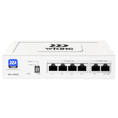 wk-ps206 Switch PoE / Administración en la nube / Con 4 puertos 10/100 Mbsp PoE af/at / 2 Puertos Uplink 10/100 MBPS / Presupuesto 45 W / PoE hasta 250 metros